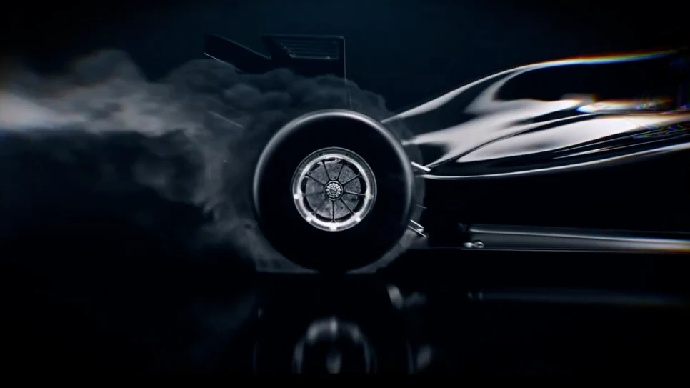 'Bad Boy Billionaires' title sequence still frame of a black sports car spinning its back wheels and speeding away, against a black background.