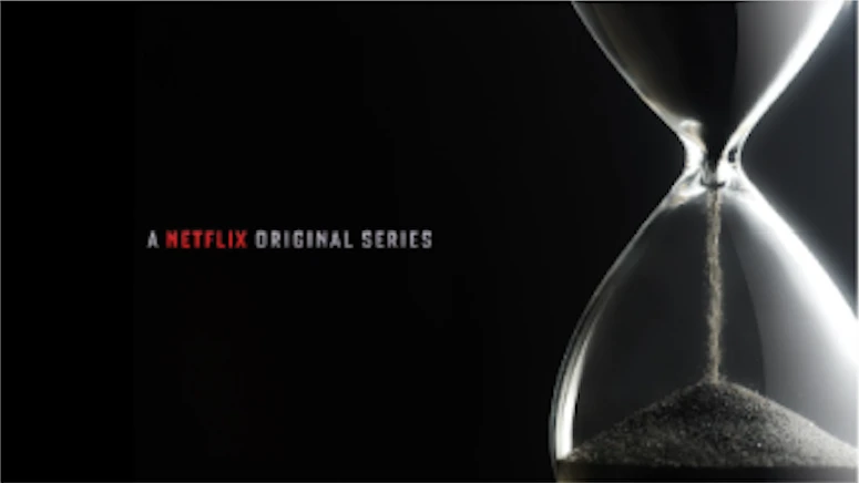 'Bad Boy Billionaires' title sequence style frame 1: an hourglass against a black background.