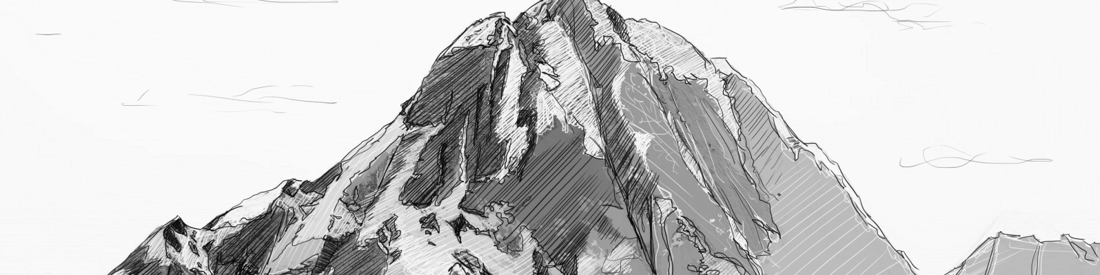 Greyscale digital sketch of the mountain featured in our 'Go Deeper' launch film.