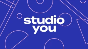Titular frame from one of the virtual classes we produced for Sport England. Blue background with animated pink shapes, with the title 'Studio You' in a white, lowercase font in the centre.