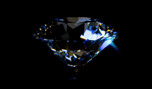Case study cover image for our 'Store of the Future' VR for De Beers. A large diamond centred on a black background.