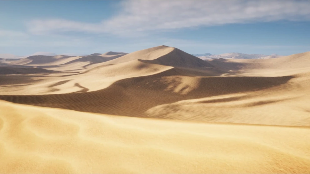 Still frame from our 'Go Deeper' launch film, showing a photorealistic animated desert.