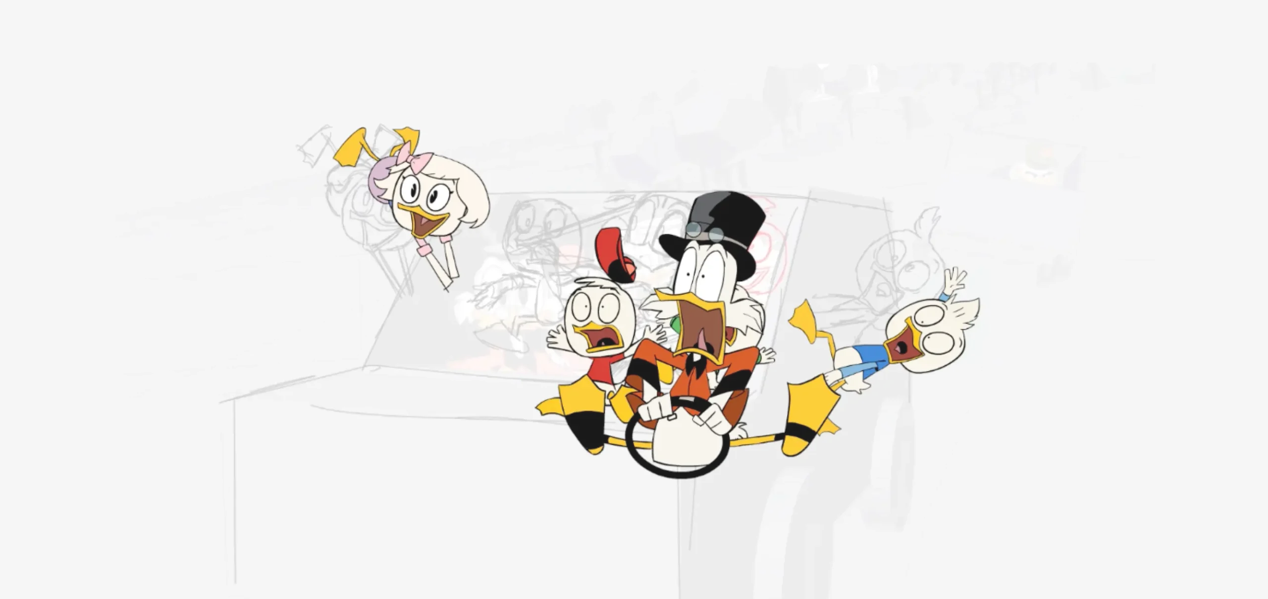 scamped animatic of Ducktales 360 car jump scene.