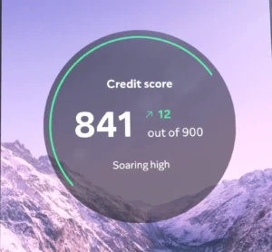 Still frame from our 'All in your ClearScore' TVC. Close up of the ClearScore app being used on a mobile phone, showing its credit score rating function.