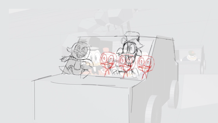 Animation wire frame from DuckTales 360 video of car jump scene.